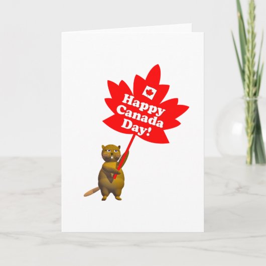 Carte Castor et feuille d'érable de la fête du Canada (Devant)