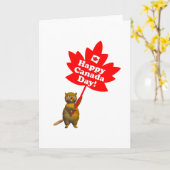Carte Castor et feuille d'érable de la fête du Canada (Fleur jaune)