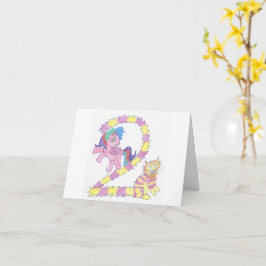 Carte Cat and Pony card for a two year old (Fleur jaune)