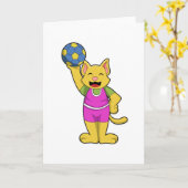 Carte Cat as Handball player with Handball (Fleur jaune)