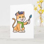Carte Cat as Painter with Brush & Scarf (Fleur jaune)