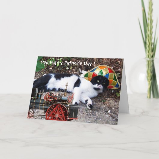 Carte CAT AVEC Fête des pères CASQUETTE HARLEQUIN (Devant)