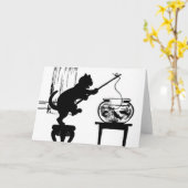 Carte Cat Black/White Silhouette Fishing in Fish Bowl (Fleur jaune)