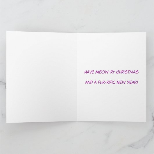 Carte Cat blanc mignon et sapin de Noël illustrés (Intérieur)