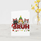 Carte Cat Christmas Light Reindeer Santa Bruh Funny  (Fleur jaune)