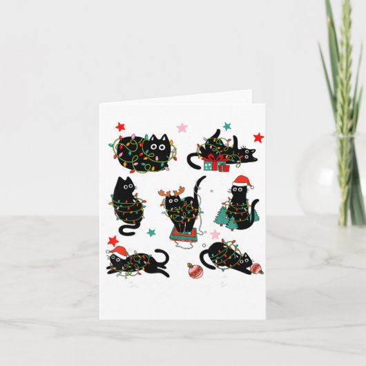 Carte Cat Christmas Light Reindeer Santa Christmas Cat L (Devant)