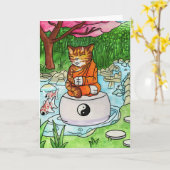 Carte Cat de méditation bouddhiste Tabby (Fleur jaune)