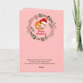 Carte Cat de Noël Watercolor Wreath Feuilles Red Berries (Dos)