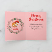 Carte Cat de Noël Watercolor Wreath Feuilles Red Berries (Intérieur)