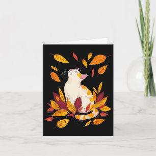 Carte Cat Fall Leaf Tree Bonjour Automne Thankgiving