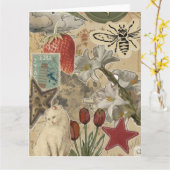 Carte Cat Floral Collage Pattern – Cute Artistic Design (Fleur jaune)