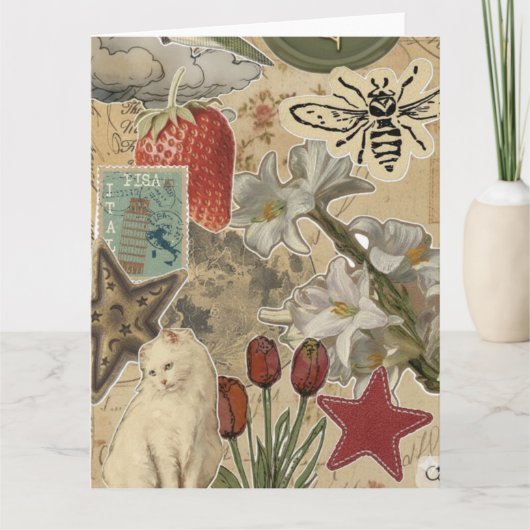 Carte Cat Floral Collage Pattern – Cute Artistic Design (Devant)