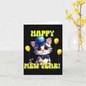 Carte Cat Happy New Year Mew Year Funny New Years Party  (Fleur jaune)