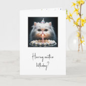 Carte Cat Licking a Birday Cake (Fleur jaune)