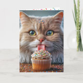 Carte Cat Licking a Birday Cupcake (Devant)