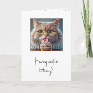 Carte Cat Licking a Birday Cupcake