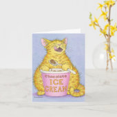 Carte CAT mangeant la crème glacée (Fleur jaune)