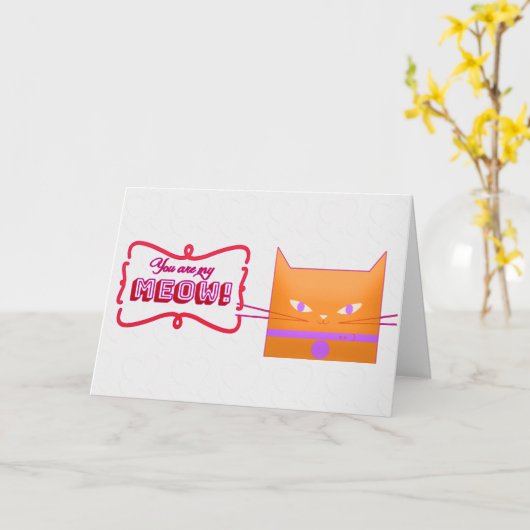 Carte Cat Meow Funny Pun Valentines Day (Fleur jaune)