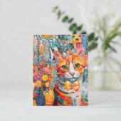 Carte Cat Mixed Mixed Paper Collage Greeting Card (Debout devant)