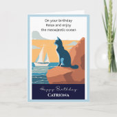 Carte Cat Ocean View Retro Personnalisé Joyeux anniversa (Devant)