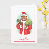 Carte Cat Père Noël Christmas par Louis Wain (Fleur jaune)