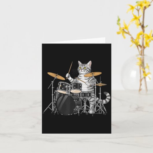 Carte Cat Playing Drums Drumset Drumkit Drumming Drum Dr (Fleur jaune)