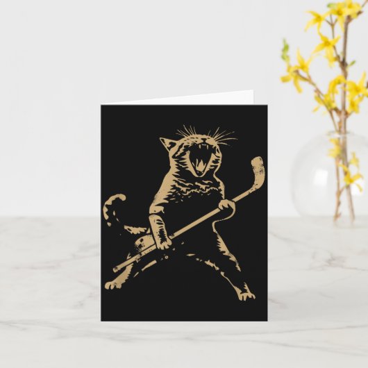 Carte Cat Playing Ice Hockey  (Fleur jaune)