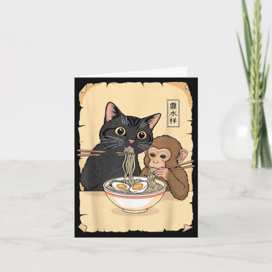 Carte Cat Ramen Monkey Shirt Funny Cat Monkey Eating Ram (Devant)