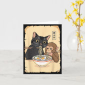 Carte Cat Ramen Monkey Shirt Funny Cat Monkey Eating Ram (Fleur jaune)