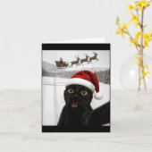 Carte Cat Selfie With Santa Funny Black Cat Christmas Me (Fleur jaune)