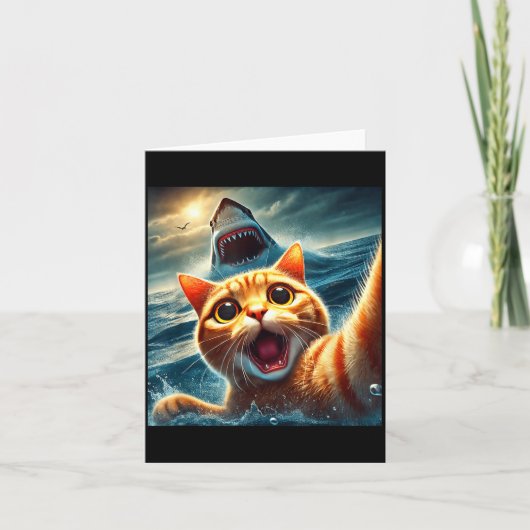 Carte Cat Selfie With Shark Funny  (Devant)