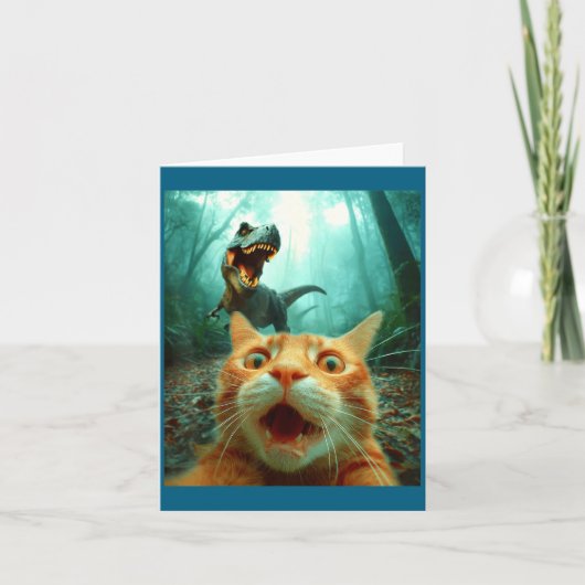 Carte Cat Selfie With T-rex Dinosaur Trex Dino Men Women (Devant)