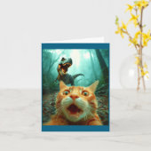 Carte Cat Selfie With T-rex Dinosaur Trex Dino Men Women (Fleur jaune)