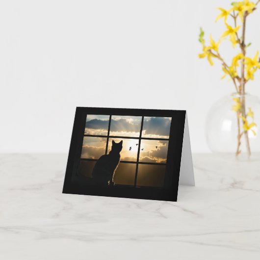 Carte Cat Sympathy Loss of Cat with Beautiful Silhouette (Fleur jaune)