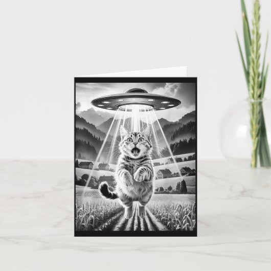Carte Cat Ufo Alien Abduction Funny Graphic Tees Men Wom (Devant)