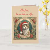 Carte Cat Wearing A Santa Hat Merry Christmas Photo Boot (Fleur jaune)