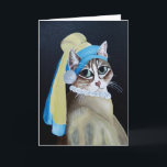 Carte Cat with A Pearl Earring Greeting<br><div class="desc">Based on the painting "Girl with a Pearl Earring, " dans 1665 by Johannes Vermeer, this card feobjets a not-famous Canadian tabby tabby cat named Bella. One day her owner took a photo of Mizz Bella in much the sam pose as the famous painting. She posted the pic on Facebook...</div>