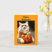 Carte Cat with Mouse à Pomkin Happy Halloween ! (Fleur jaune)