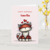 Carte Cat with Red Love Hearts Cute and Funny Birthday (Fleur jaune)