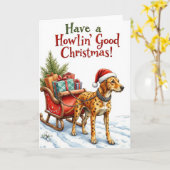 Carte Catahoula Leopard Dog Fête de Noël Pun (Fleur jaune)