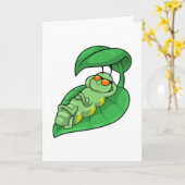 Carte Caterpillar avec feuille (Fleur jaune)