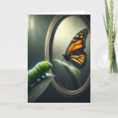 Carte Caterpillar vert d'anniversaire devant un papillon (Devant)