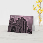 Carte Cathédrale gothique en violet Joyeux anniversaire (Fleur jaune)
