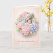 Carte Catholic Floral Baptism Mary Jesus  (Fleur jaune)