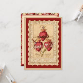 Carte Catholique Trois Coeurs Jésus Marie Joseph Prière (Devant/Arrière en situation)