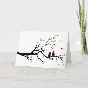 Carte Cats in love with red hearts on spring tree