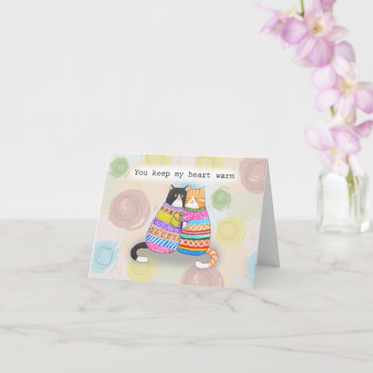 Carte Cats in Sweater Snuggling You Make My Heart Warm (Orchidée)