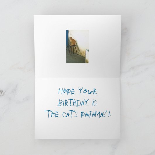 CARTE "CATS RULE/CAT PERCHÉ SUR STOOL" ANNIVERSAIRE HUMO (Intérieur)