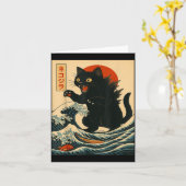 Carte Catzilla Cat Japanese Art Funny Cat For Men Women  (Fleur jaune)
