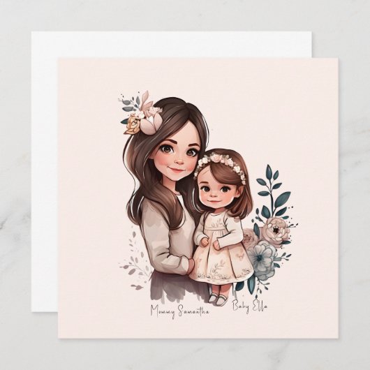 Carte Caution adorable mère et fille (3) (Devant / Derrière)